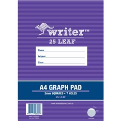 WRITER GRAPH PAD A4 2MM 25 SHEETS
