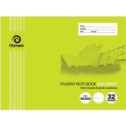 WRITER STUDENT NOTEBOOK 175 X 245MM 8MM DOUBLE RULED 32 PAGES LIME GREEN