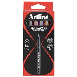 ARTLINE 200 FINELINER PEN FINE 0.4MM 8 ASSORTED COLOURS PACK OF 12
