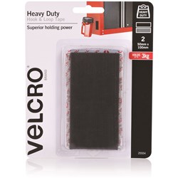 VELCRO BRAND STICK ON HOOK & LOOP HEAVY DUTY 50 X 100MM TAPE BLACK PACK OF 2