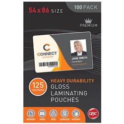 GBC LAMINATING POUCHES 54 X 86MM 125 MICRON GLOSS PACK OF 100
