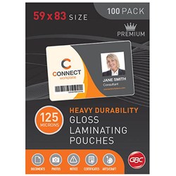 GBC LAMINATING POUCHES 59 X 83MM 125 MICRON GLOSS PACK OF 100