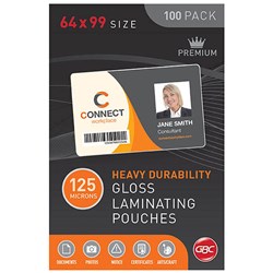 GBC LAMINATING POUCHES 64 X 99MM 125 MICRON GLOSS PACK OF 100