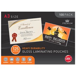 GBC LAMINATING POUCHES A3 125 MICRON GLOSS PACK OF 100