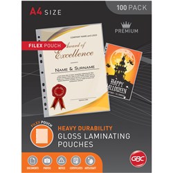 GBC LAMINATING POUCHES A4 125 MICRON FILEX GLOSS PACK OF 100