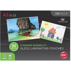 GBC LAMINATING POUCHES A3 80 MICRON GLOSS PACK OF 100
