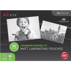GBC LAMINATING POUCHES A3 80 MICRON MATT PACK OF 50