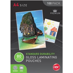 GBC LAMINATING POUCHES A4 80 MICRON GLOSS PACK OF 100