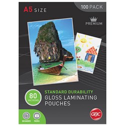 GBC LAMINATING POUCHES A5 80 MICRON GLOSS PACK OF 100
