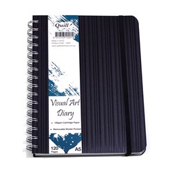 QUILL PREMIUM VISUAL ART DIARY SPIRAL A5 125GSM 120 PAGE SIDE BOUND BLACK