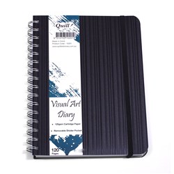 QUILL PREMIUM VISUAL ART DIARY SPIRAL A4 125GSM 120 PAGE SIDE BOUND BLACK