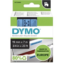 DYMO D1 LABEL CASSETTE TAPE 19MMX7M BLACK ON BLUE