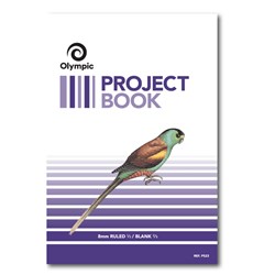 OLYMPIC P523 PROJECT BOOK 335 X 240MM 8MM RULED AND BLANK THIRDS 24 PAGE BIRD