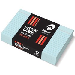 OLYMPIC SYSTEM CARDS 75 X 125MM RULED BLUE PACK OF 100