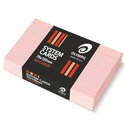 OLYMPIC SYSTEM CARDS 75 X 125MM RULED PINK PACK OF 100
