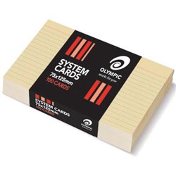 OLYMPIC SYSTEM CARDS 75 X 125MM RULED BUFF PACK OF 100