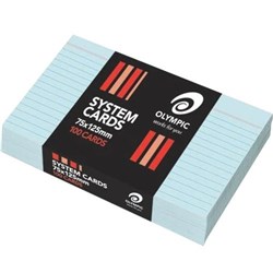 OLYMPIC SYSTEM CARDS 100 X 150MM RULED BLUE PACK OF 100