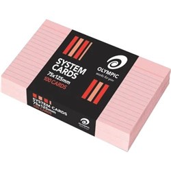 OLYMPIC SYSTEM CARDS 100 X 150MM RULED PINK PACK OF 100