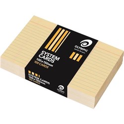 OLYMPIC SYSTEM CARDS 100 X 150MM RULED BUFF PACK OF 100