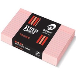 OLYMPIC SYSTEM CARDS 125 X 200MM RULED PINK PACK OF 100