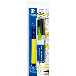 STAEDTLER STUDENT COLLEGE SET HIGHLIGHTER, PEN, ERASER, PENCIL AND RULER
