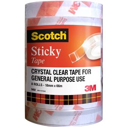 SCOTCH 502 STICKY TAPE CRYSTAL CLEAR 18MMX66M PACK OF 8