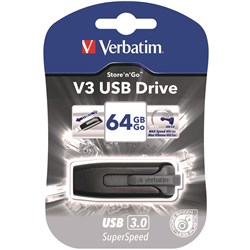 VERBATIM STORE 'N' GO V3 USB DRIVE 3.0 64GB GREY