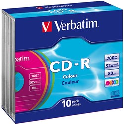 VERBATIM RECORDABLE CD-R 80MIN 700MB 52X JEWEL CASE PACK OF 10