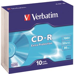 VERBATIM RECORDABLE CD-R 80MIN 700MB 52X SLIM CASE PACK OF 10