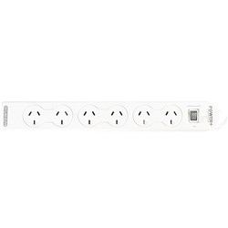ITALPLAST POWER+ 6 OUTLET POWERBOARD MASTER SWITCH AND OVERLOAD PROTECTION WHITE