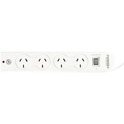 ITALPLAST POWER+ 4 OUTLET POWERBOARD MASTER SWITCH SURGE AND OVERLOAD PROTECTION WHITE