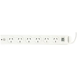 ITALPLAST POWER+ 6 OUTLET POWERBOARD MASTER SWITCH SURGE AND OVERLOAD PROTECTION WHITE