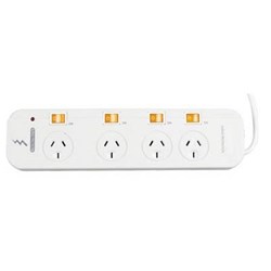 ITALPLAST POWER+ 4 OUTLET POWERBOARD INDIVIDUAL SWITCHES SURGE & OVERLOAD PROTECTION