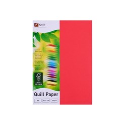 QUILL COLOUR COPY PAPER A4 80GSM RED PACK OF 100
