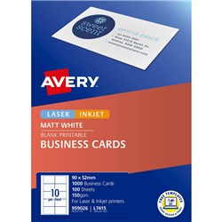 AVERY BUSINESS CARDS LASER & INKJET LABELS WHITE L7415 90X52MM 10UP 1000 CARDS