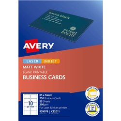 AVERY BUSINESS CARDS LASER & INKJET LABELS MATTE WHITE C32011 10UP 250 CARDS
