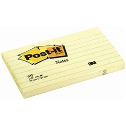 POST-IT 635 NOTES ORIGINAL 76X127MM LINED YELLOW 100 SHEETS PACK OF 12