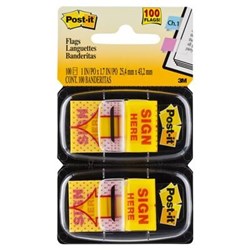 POST-IT 680-SH2 FLAGS TWIN PACK 25X43MM SIGN HERE YELLOW PACK OF 2