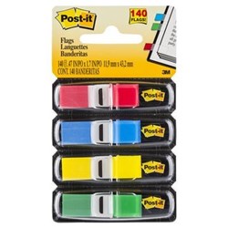 POST-IT 683-4 MINI FLAGS 12X43MM PRIMARY COLOURS ASSORTED PACK OF 140