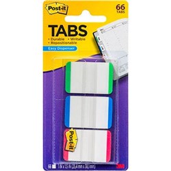 POST-IT 686L-GBR DURABLE TABS 25X38MM WHITE WITH RED BLUE GREEN PACK OF 66