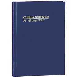 COLLINS NO.5500 NOTEBOOK HARD COVER A5 FEINT RULED 168 PAGE BLUE