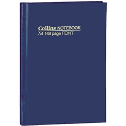 COLLINS NO.5800 NOTEBOOK HARD COVER A4 SHORT FEINT RULED 168 PAGE BLUE