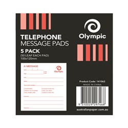 OLYMPIC TELEPHONE MESSAGE PAD 100 X 115MM 50 LEAF BLACK PACK OF 5