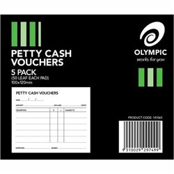 OLYMPIC PETTY CASH VOUCHERS 120 X 100MM 50 LEAF BLACK PACK OF 5