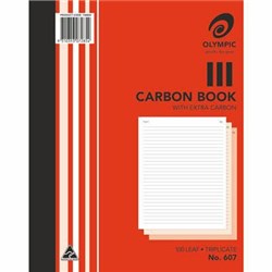 OLYMPIC 607 CARBON BOOK TRIPLICATE FEINT RULED 250 X 200MM 100 LEAF RED