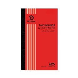 OLYMPIC 625 INVOICE/STATEMENT BOOK CARBON TRIPLICATE 200 X 125MM 100 LEAF RED
