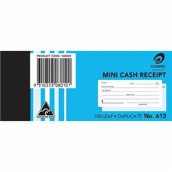 OLYMPIC 613 MINI CASH RECEIPT BOOK CARBON DUPLICATE 50 X 125MM 100 LEAF BLUE