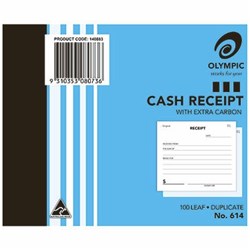 OLYMPIC 614 CASH RECEIPT BOOK CARBON DUPLICATE 100 X 125MM 100 LEAF BLUE
