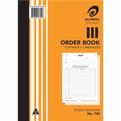 OLYMPIC 740 ORDER BOOK CARBONLESS DUPLICATE A4 50 LEAF ORANGE