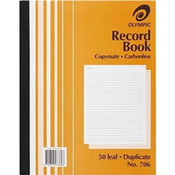 OLYMPIC 706 RECORD BOOK CARBONLESS DUPLICATE 250 X 200MM 50 LEAF ORANGE